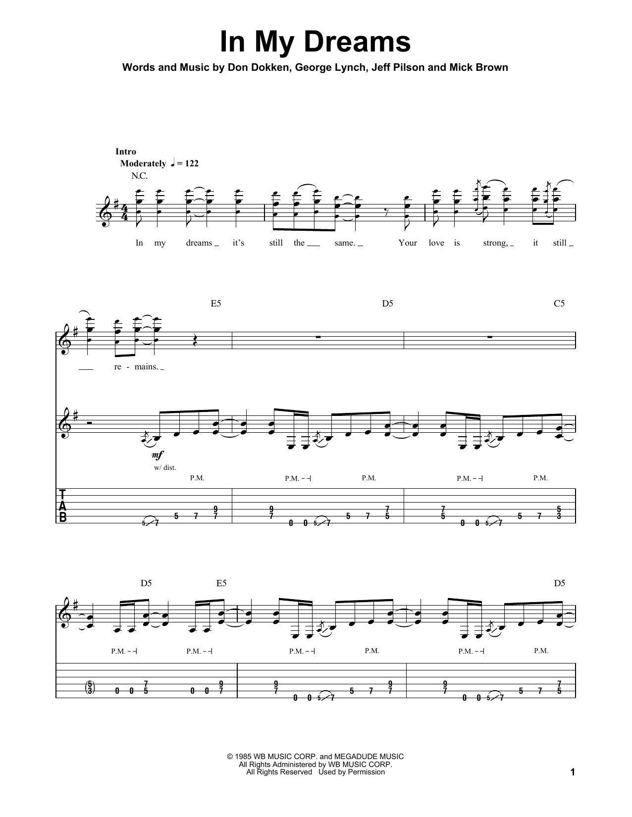 Dokken In My Dreams sheet music notes and chords. Download Printable PDF.