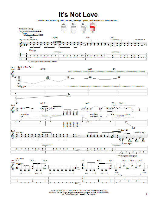 Dokken It's Not Love sheet music notes and chords. Download Printable PDF.