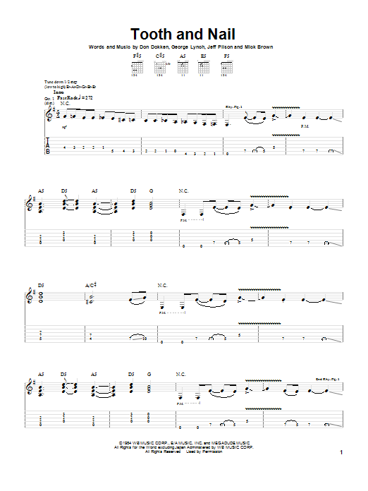 Learn to play Dokken Tooth And Nail sheet music for Guitar Tab in minutes. Price: 7.8900$ Dokken Tooth And Nail sheet music notes and chords arranged for Guitar Tab