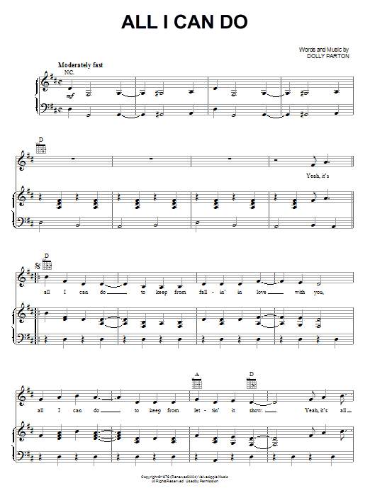 Dolly Parton All I Can Do sheet music notes and chords. Download Printable PDF.