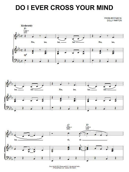 Dolly Parton Do I Ever Cross Your Mind sheet music notes and chords. Download Printable PDF.