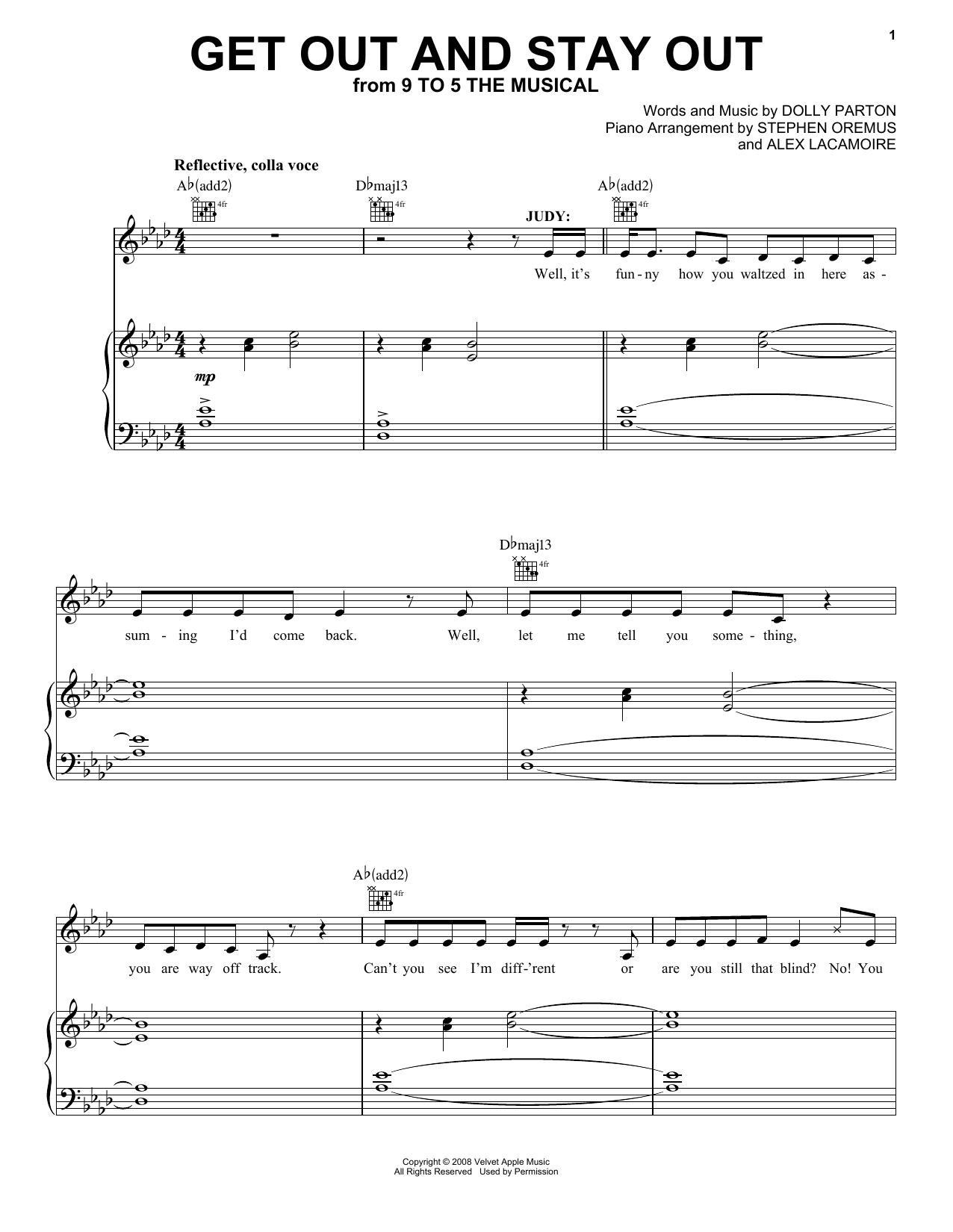 Dolly Parton Get Out And Stay Out (from 9 to 5: The Musical) sheet music notes and chords. Download Printable PDF.