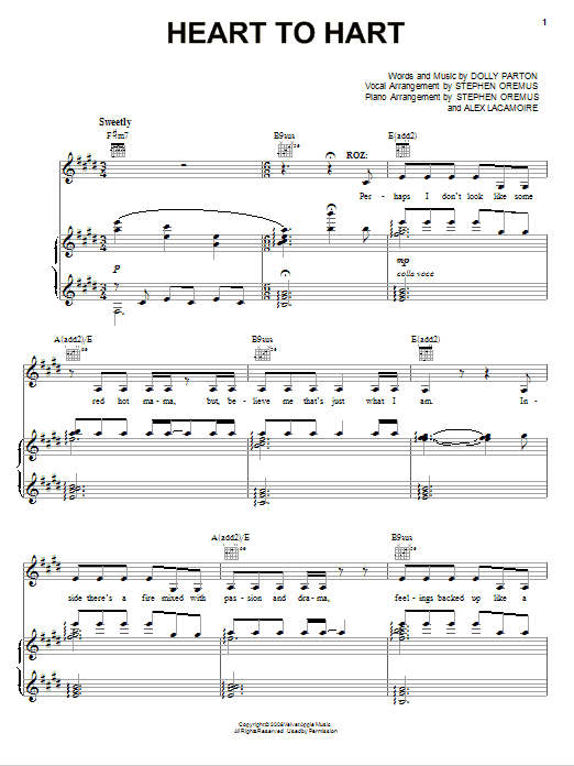 Dolly Parton Heart To Hart (from 9 to 5: The Musical) sheet music notes and chords. Download Printable PDF.