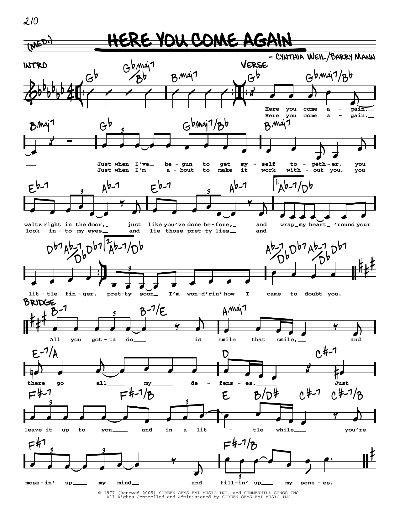 Dolly Parton Here You Come Again sheet music notes and chords. Download Printable PDF.