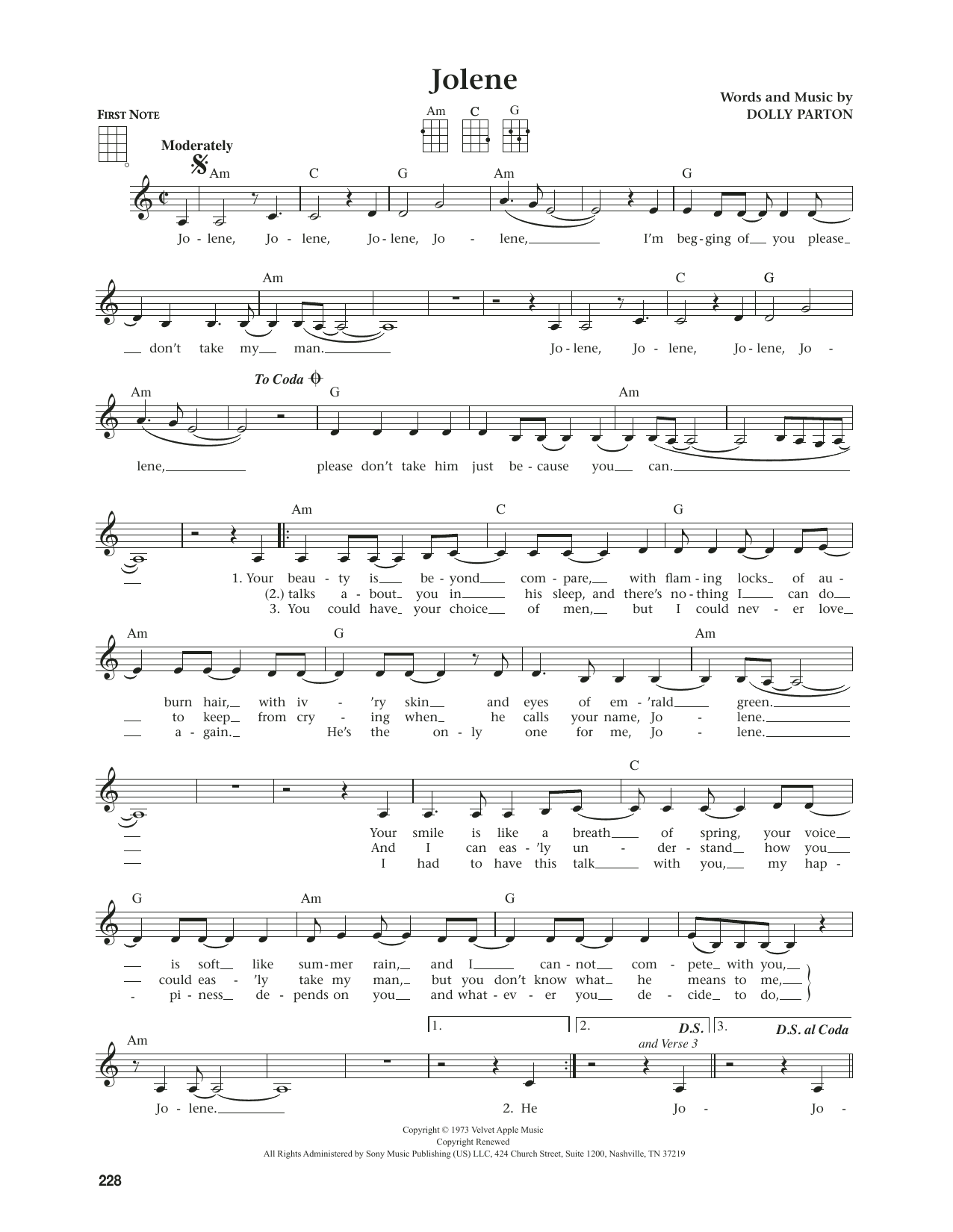 Dolly Parton Jolene (from The Daily Ukulele) (arr. Jim Beloff) sheet music notes and chords. Download Printable PDF.