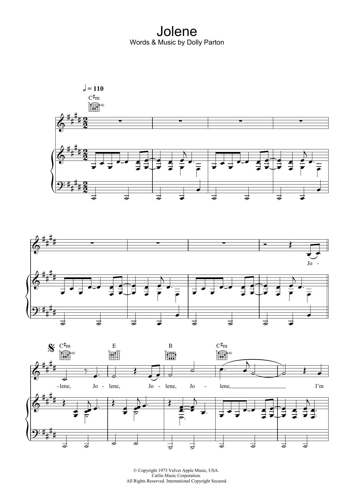 Dolly Parton Jolene sheet music notes and chords. Download Printable PDF.