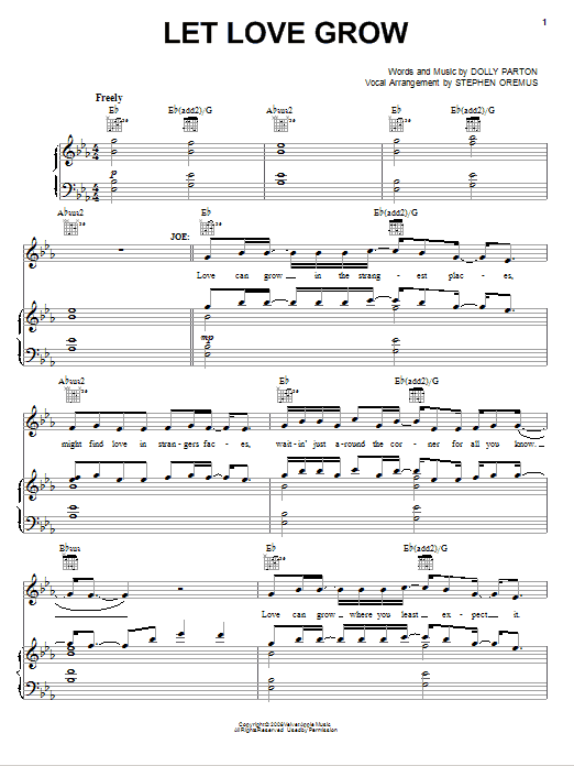 Dolly Parton Let Love Grow (from 9 to 5: The Musical) sheet music notes and chords. Download Printable PDF.