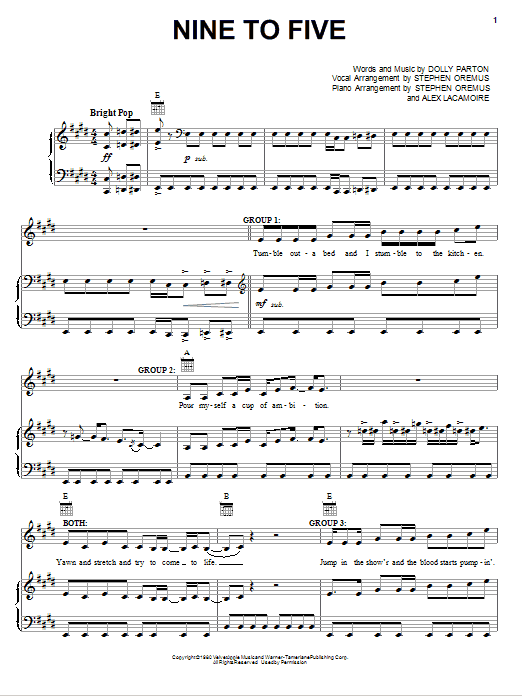 Dolly Parton Nine To Five (from 9 to 5: The Musical) sheet music notes and chords. Download Printable PDF.