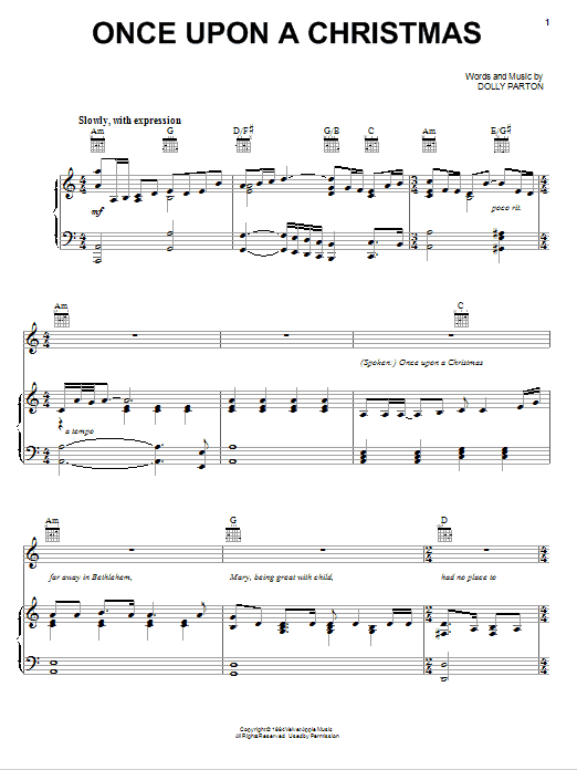 Dolly Parton Once Upon A Christmas sheet music notes and chords. Download Printable PDF.