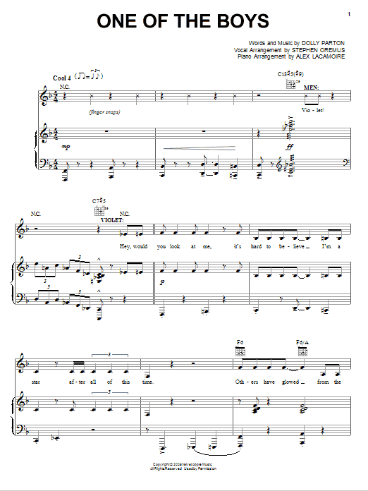 Dolly Parton One Of The Boys (from 9 to 5: The Musical) sheet music notes and chords. Download Printable PDF.