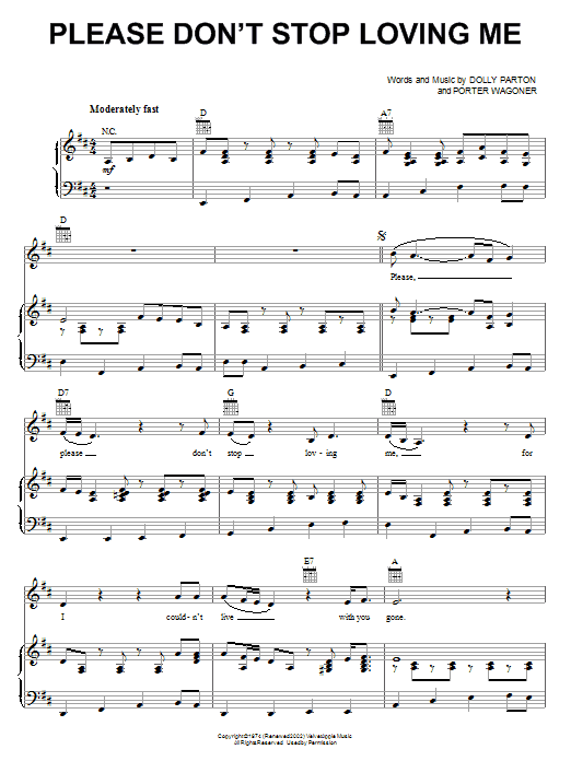 Dolly Parton Please Don't Stop Loving Me sheet music notes and chords. Download Printable PDF.