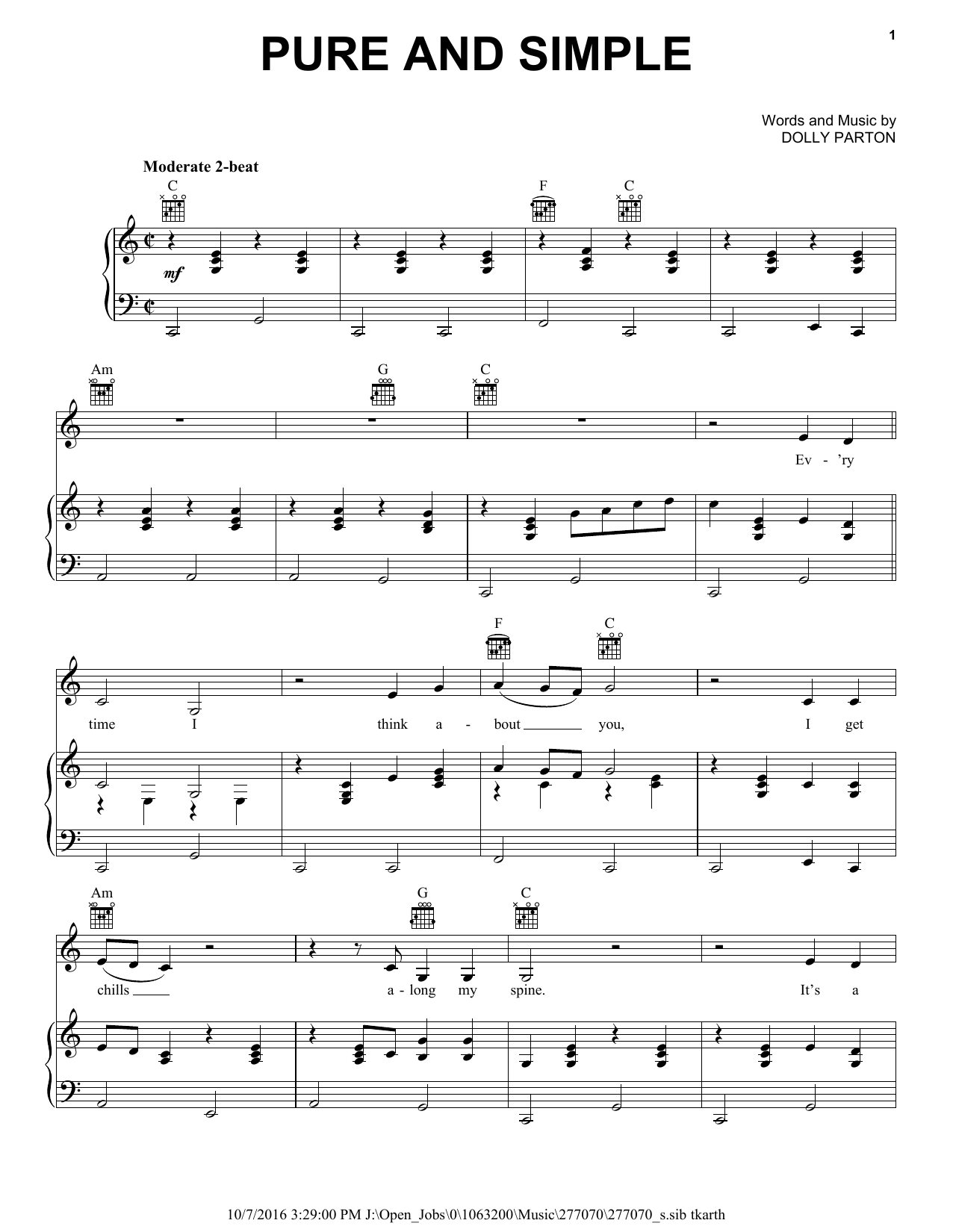 Dolly Parton Pure And Simple sheet music notes and chords. Download Printable PDF.