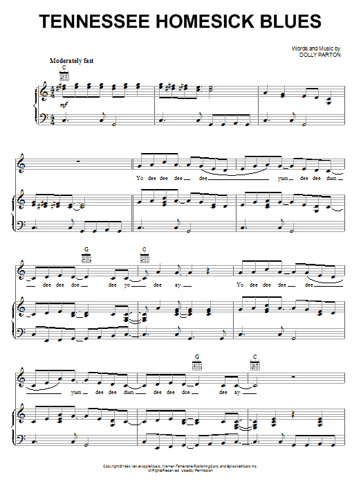 Dolly Parton Tennessee Homesick Blues sheet music notes and chords. Download Printable PDF.