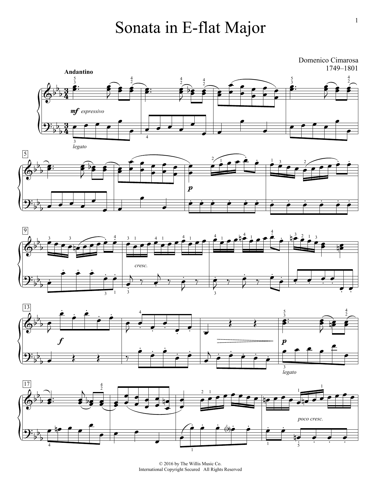 Learn to play Domenico Cimarosa Sonata In E-Flat Major sheet music for Educational Piano in minutes. Price: 6.9900$ Domenico Cimarosa Sonata In E-Flat Major sheet music notes and chords arranged for Educational Piano