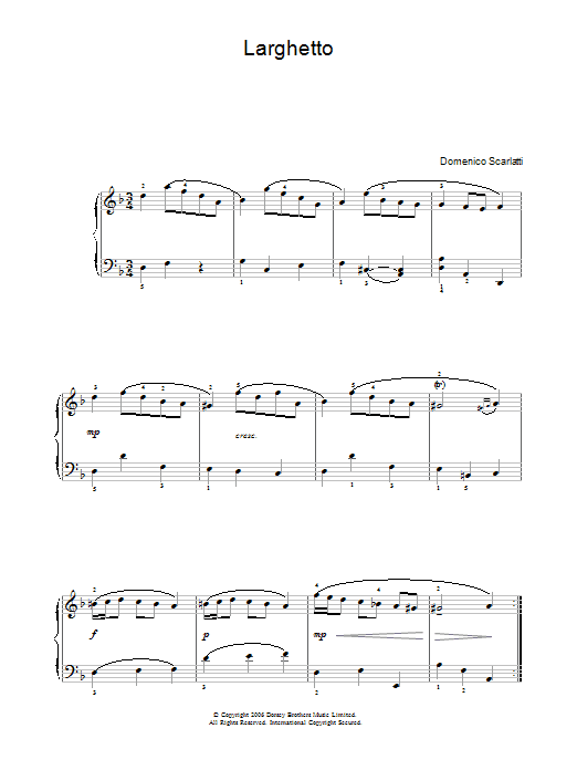 Learn to play Domenico Scarlatti Larghetto sheet music for Piano, Vocal & Guitar Chords in minutes. Price: 7.8900$ Domenico Scarlatti Larghetto sheet music notes and chords arranged for Piano, Vocal & Guitar Chords