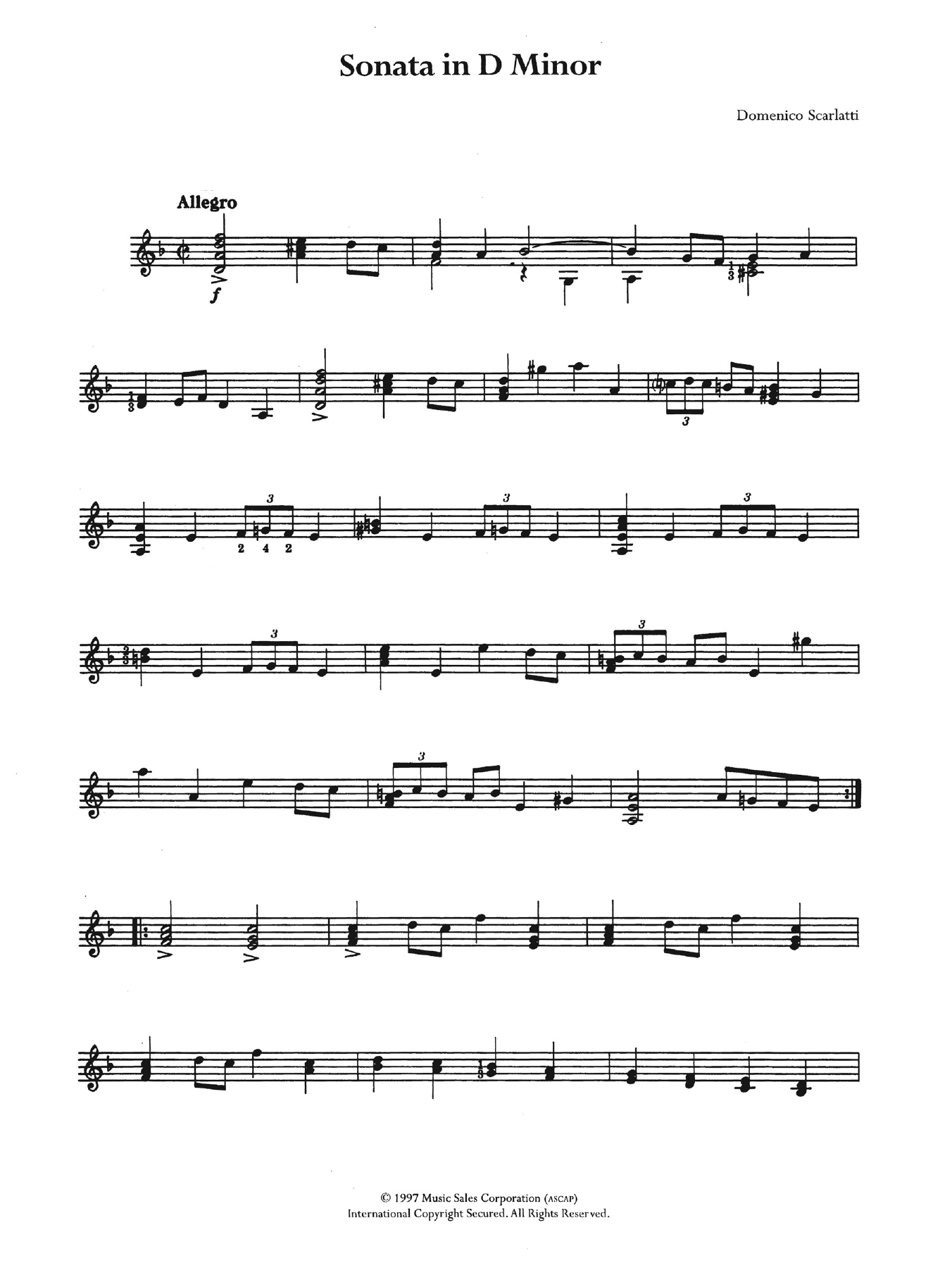 Domenico Scarlatti Sonata In D Minor sheet music notes and chords. Download Printable PDF.