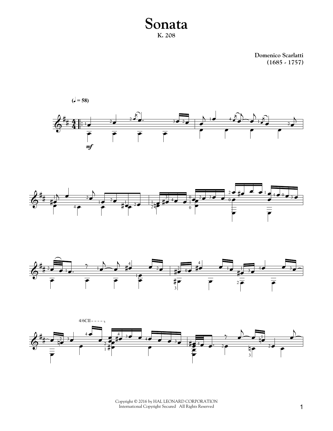 Domenico Scarlatti Sonata K.208 sheet music notes and chords. Download Printable PDF.