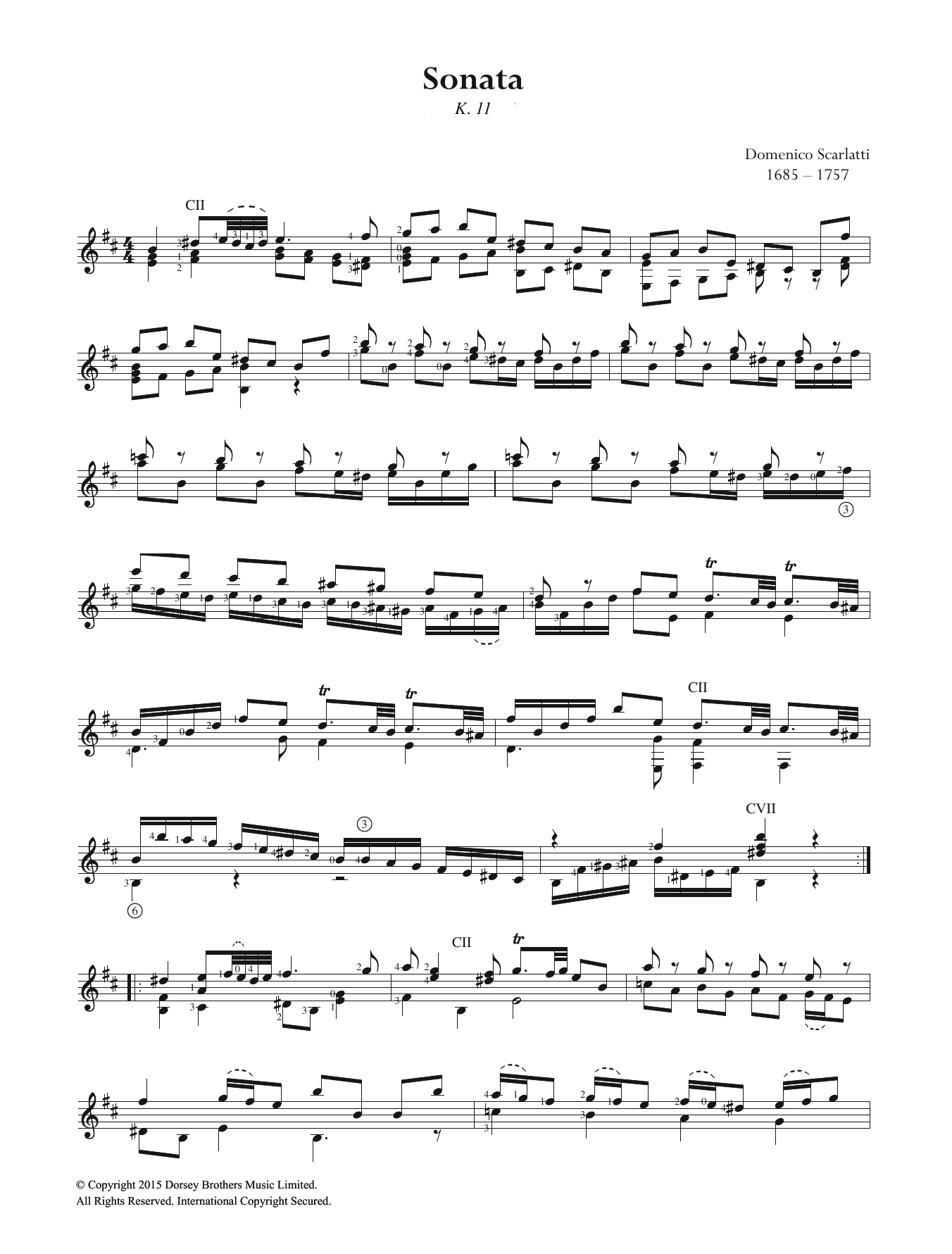 Domenico Scarlatti Sonata K.11 sheet music notes and chords. Download Printable PDF.