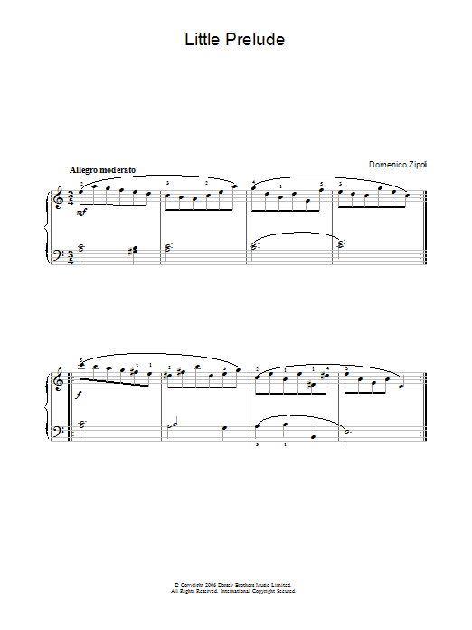 Learn to play Domenico Zipoli Little Prelude sheet music for Piano, Vocal & Guitar Chords in minutes. Price: 7.8900$ Domenico Zipoli Little Prelude sheet music notes and chords arranged for Piano, Vocal & Guitar Chords
