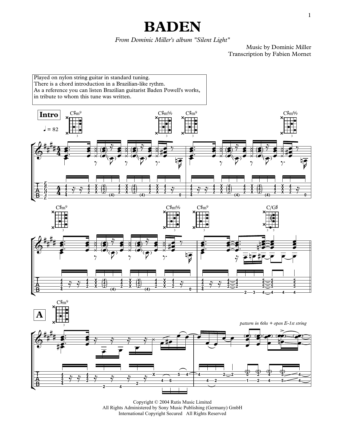 Dominic Miller Baden sheet music notes and chords. Download Printable PDF.