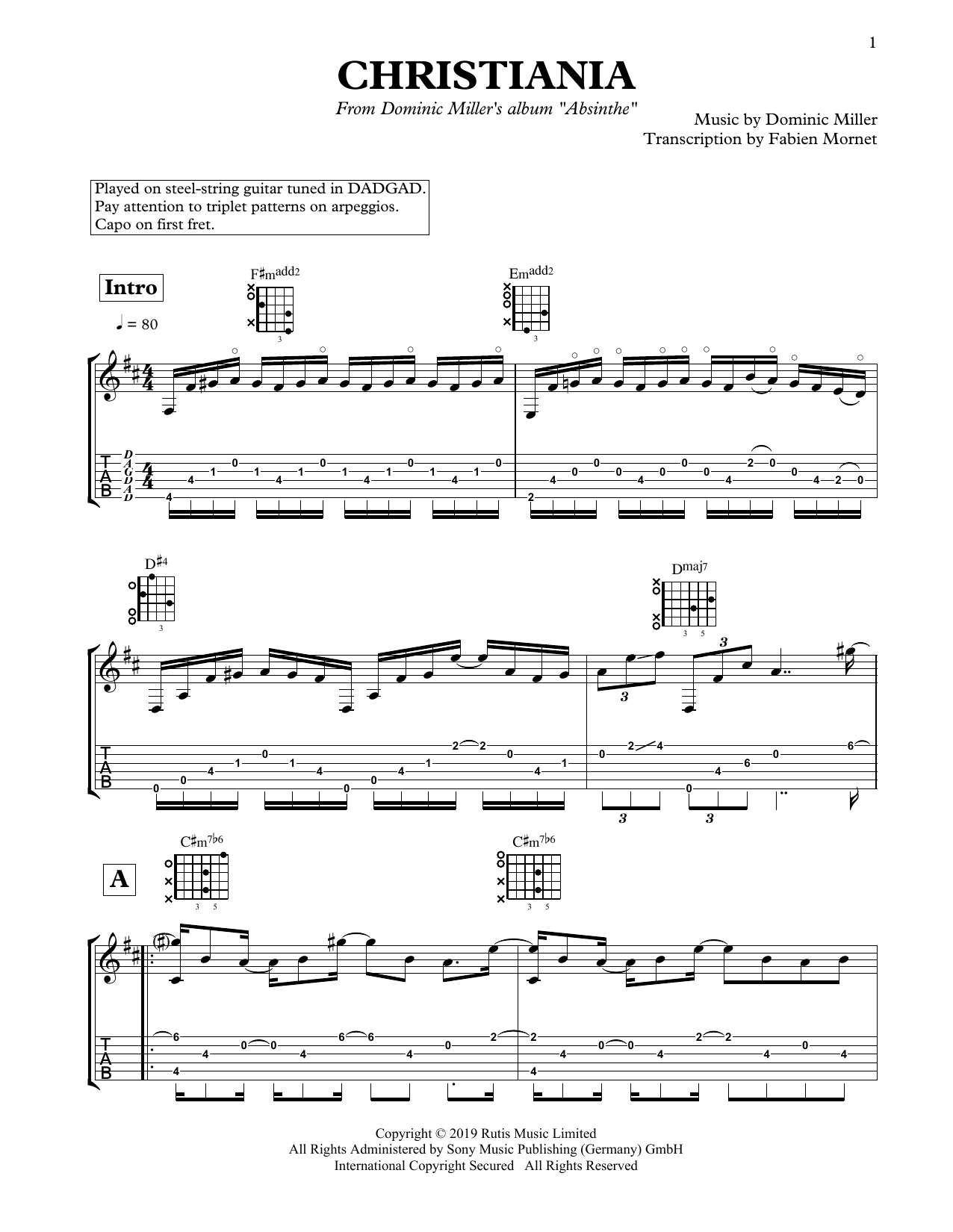 Dominic Miller Christiania sheet music notes and chords. Download Printable PDF.