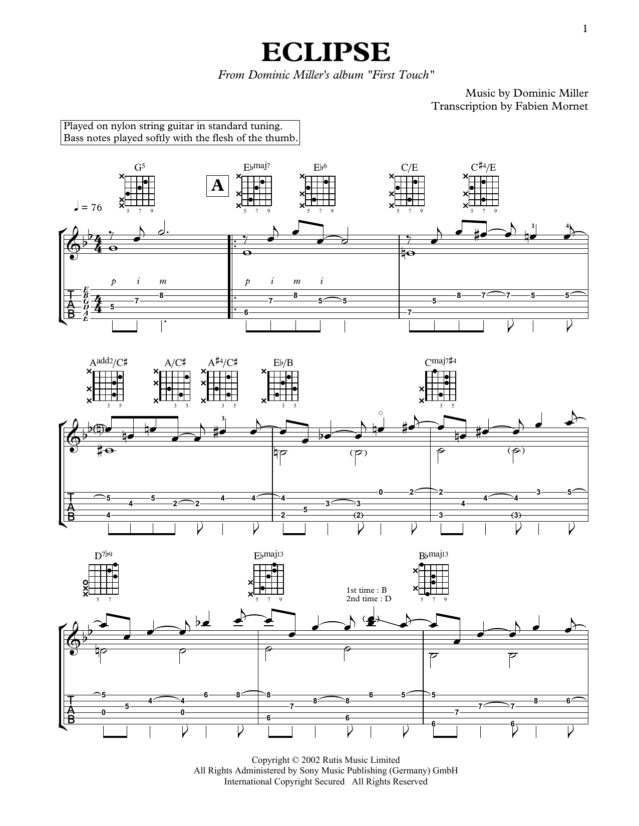 Dominic Miller Eclipse sheet music notes and chords. Download Printable PDF.