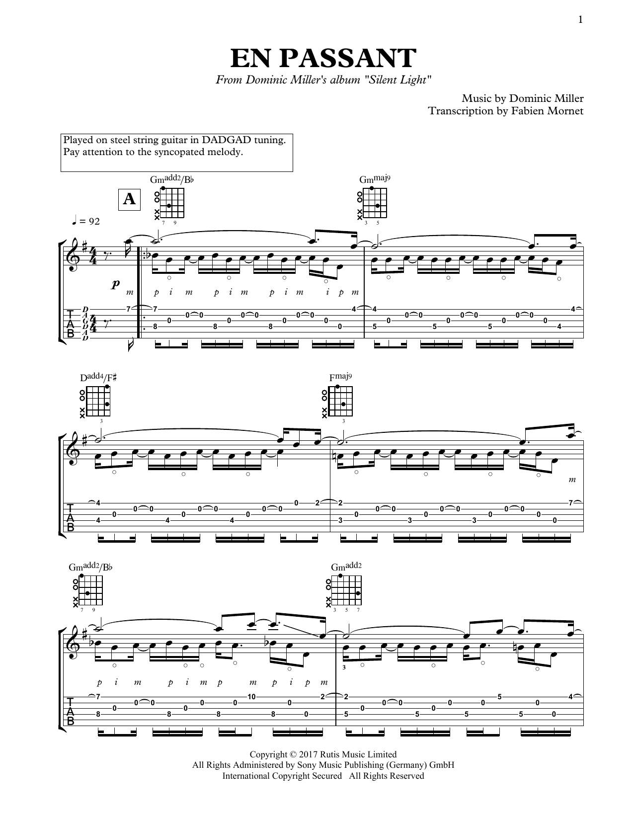 Dominic Miller En passant sheet music notes and chords. Download Printable PDF.