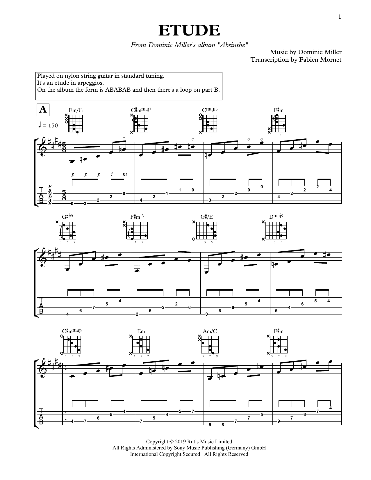 Dominic Miller ??tude sheet music notes and chords. Download Printable PDF.