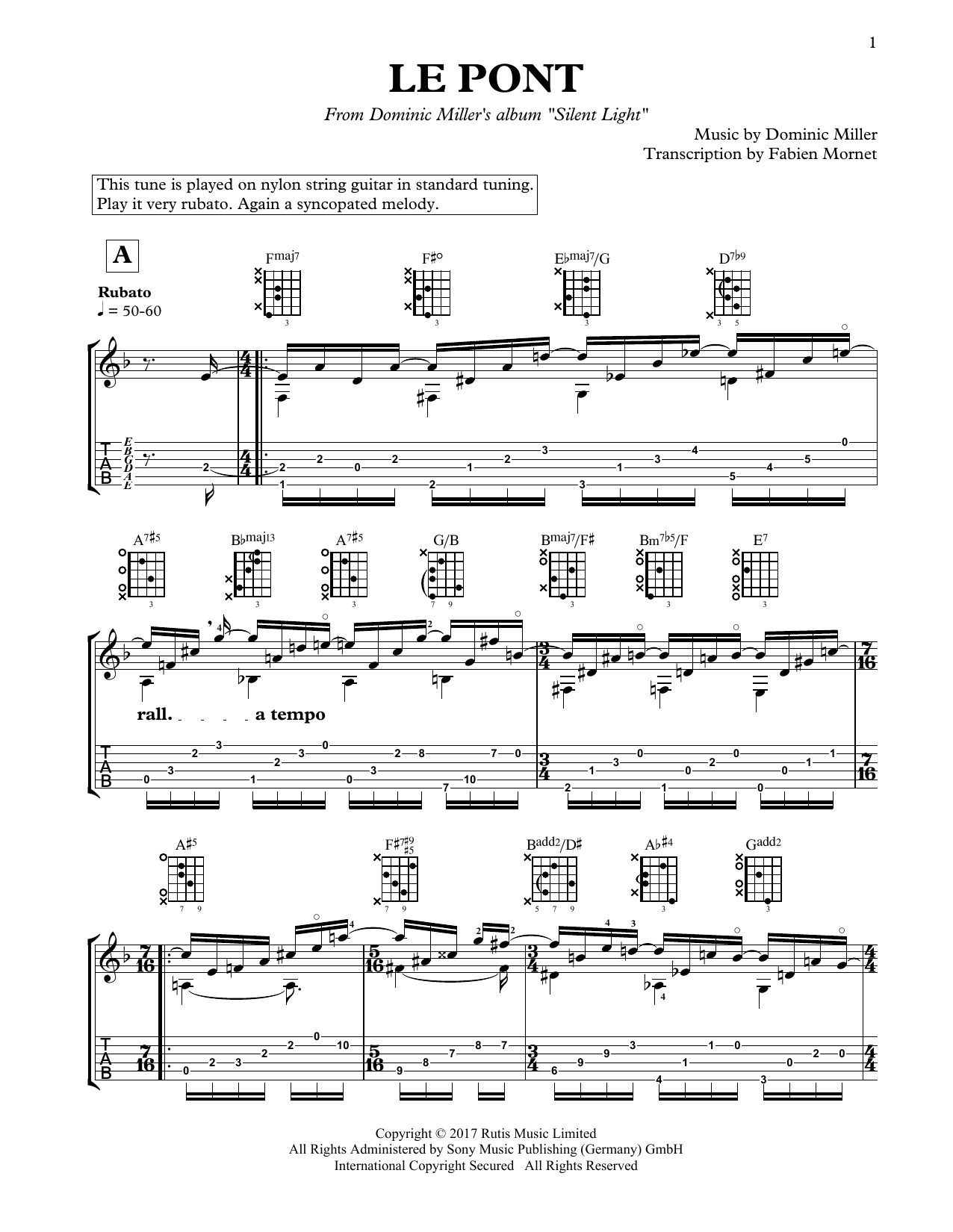 Dominic Miller Le pont sheet music notes and chords. Download Printable PDF.