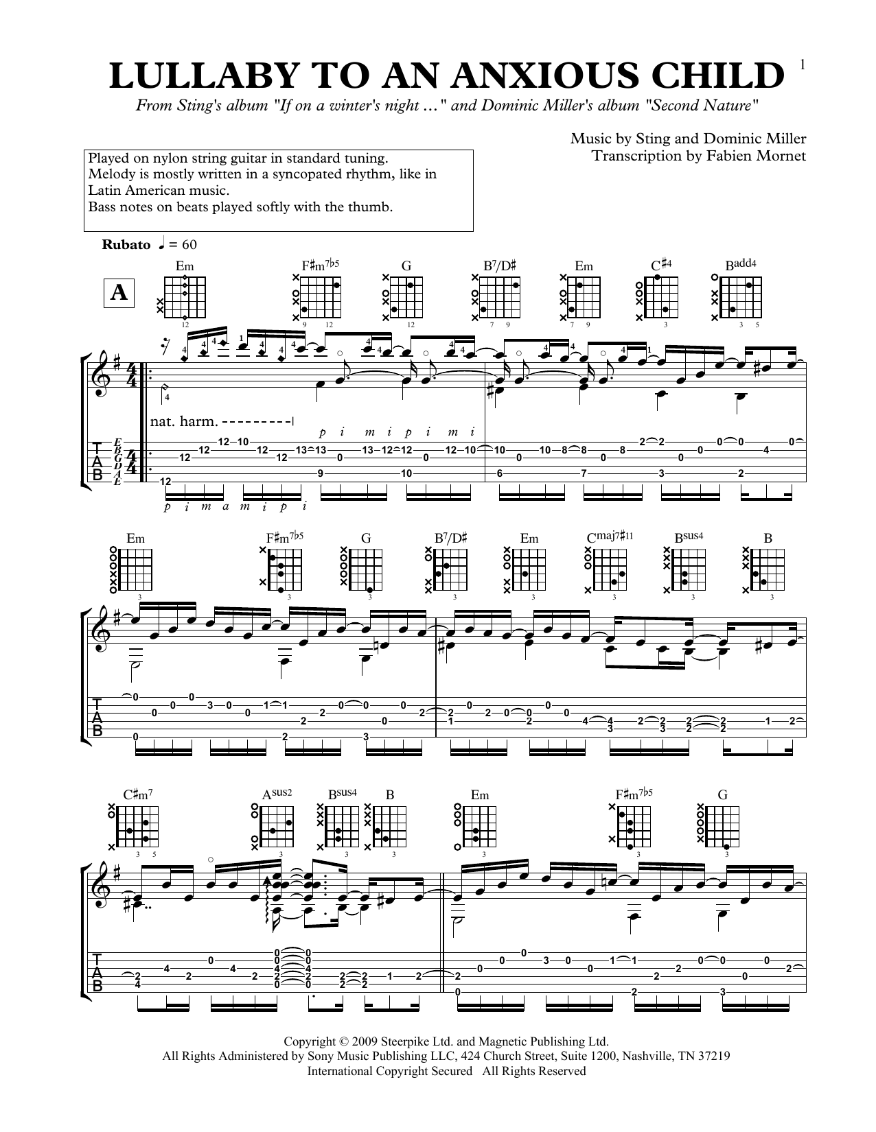 Dominic Miller Lullaby To An Anxious Child sheet music notes and chords. Download Printable PDF.