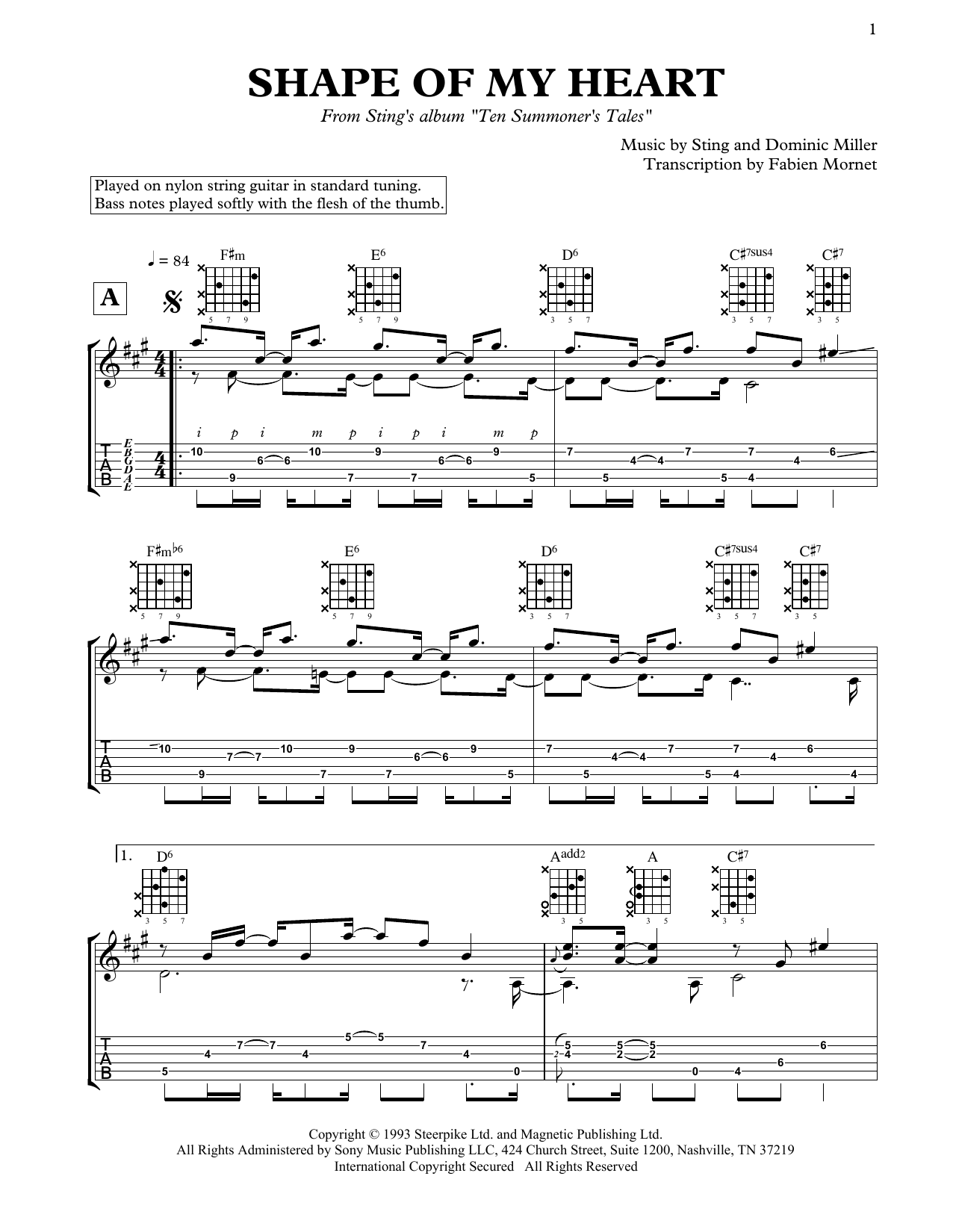 Dominic Miller Shape Of My Heart sheet music notes and chords. Download Printable PDF.