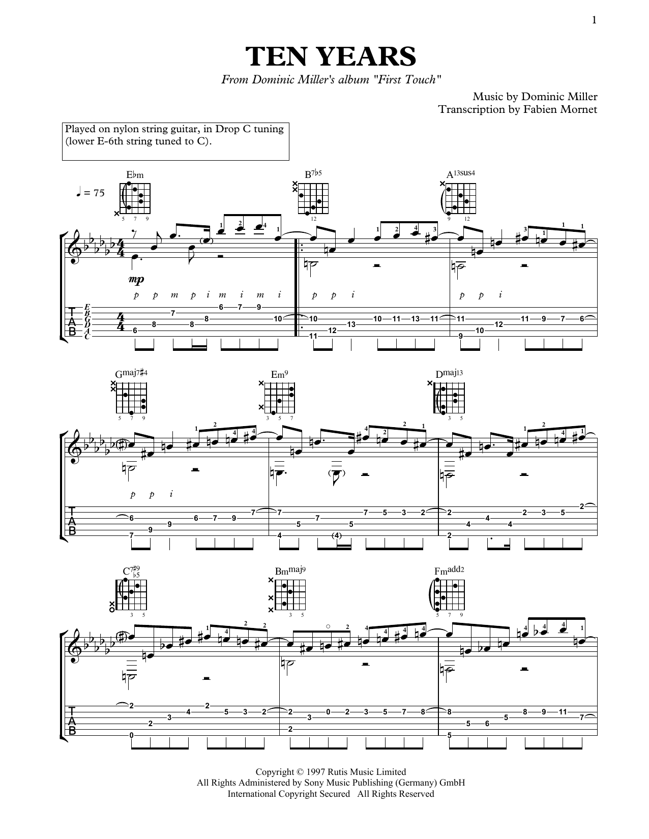 Dominic Miller Ten Years sheet music notes and chords. Download Printable PDF.