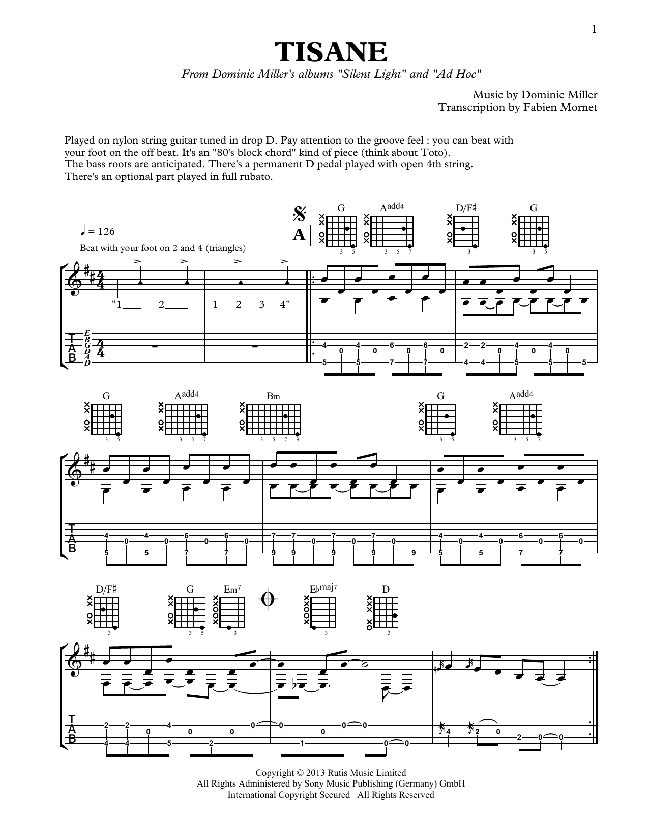 Dominic Miller Tisane sheet music notes and chords. Download Printable PDF.