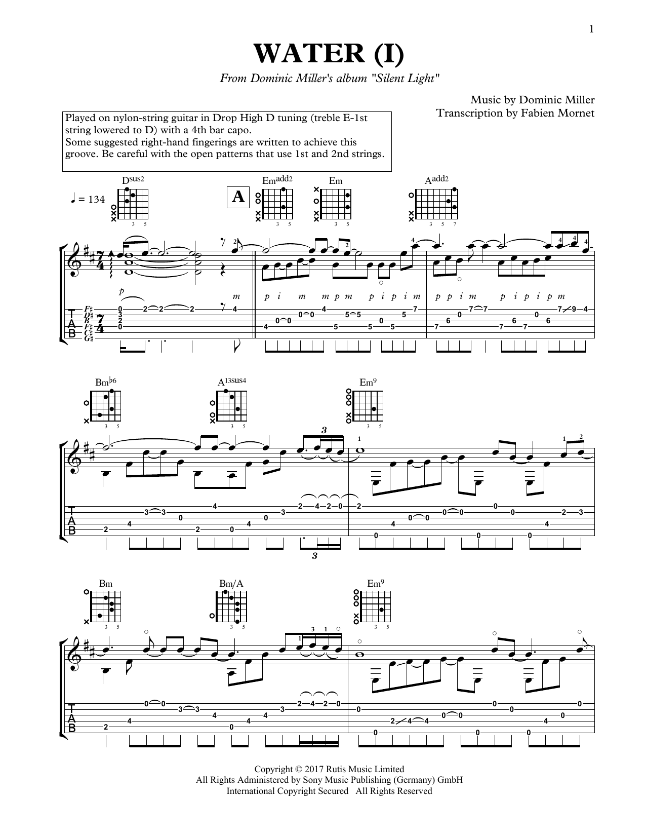 Dominic Miller Water (I) sheet music notes and chords. Download Printable PDF.