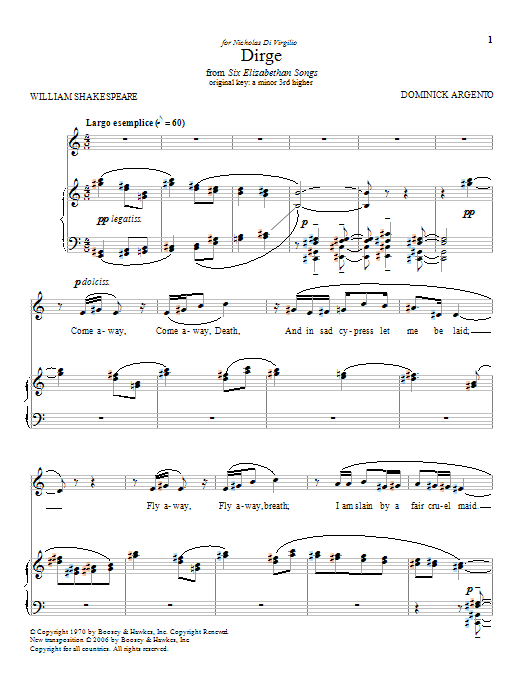 Dominick Argento Dirge sheet music notes and chords. Download Printable PDF.