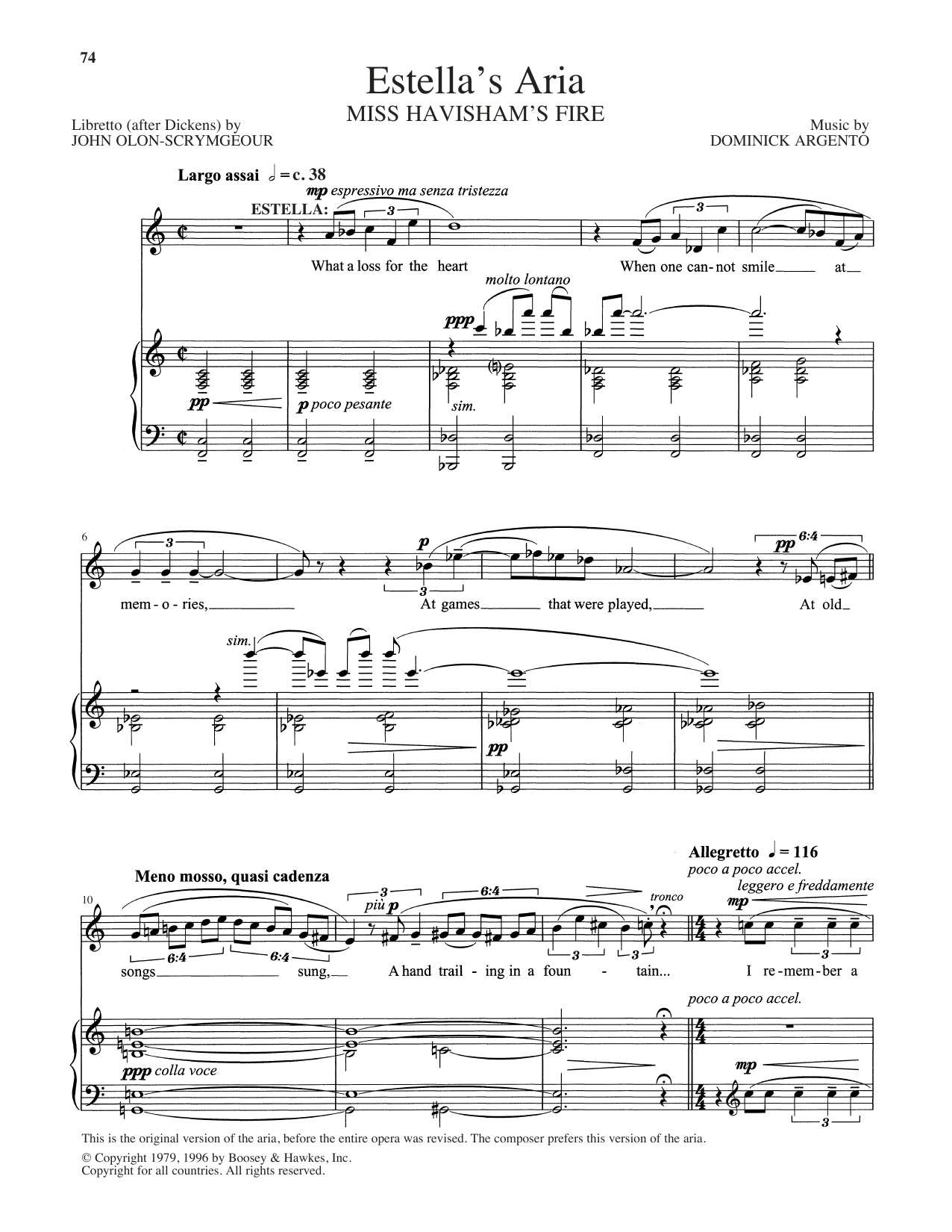 Dominick Argento Estella's Aria sheet music notes and chords. Download Printable PDF.