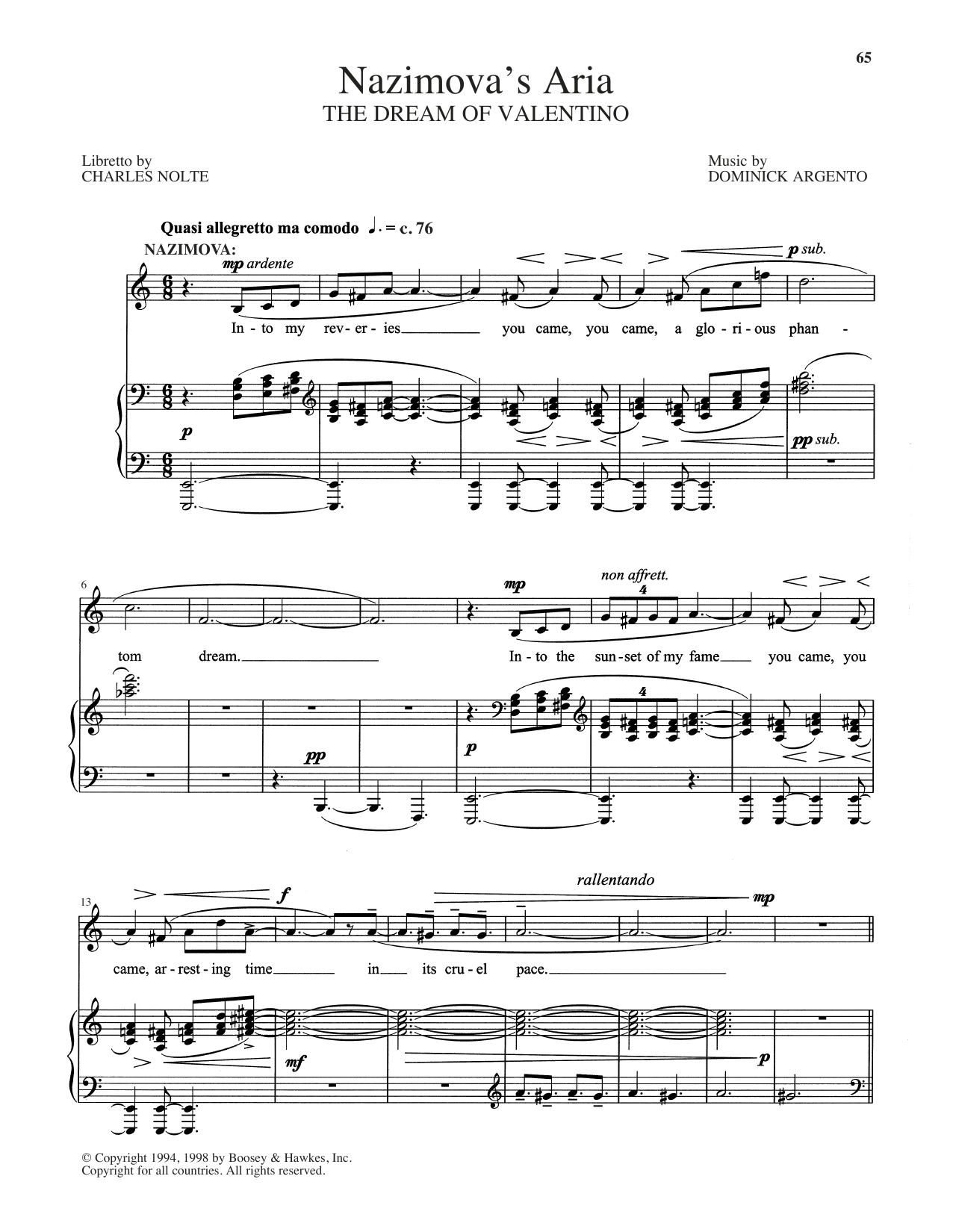 Dominick Argento Nazimova's Aria sheet music notes and chords arranged for Piano & Vocal