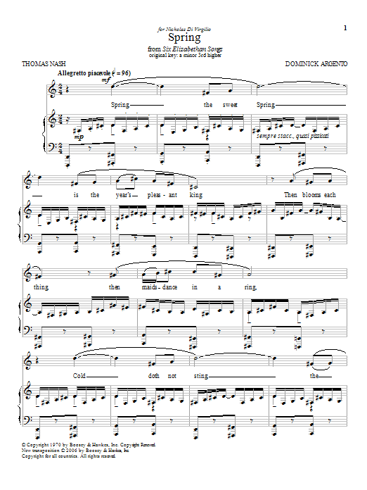 Dominick Argento Spring sheet music notes and chords. Download Printable PDF.