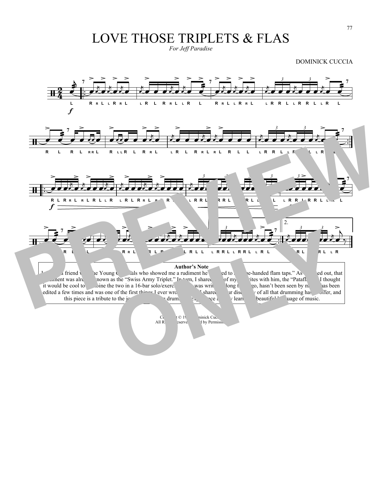 Learn to play Dominick Cuccia Love Those Triplets & Flas sheet music for Snare Drum Solo in minutes. Price: 6.9900$ Dominick Cuccia Love Those Triplets & Flas sheet music notes and chords arranged for Snare Drum Solo