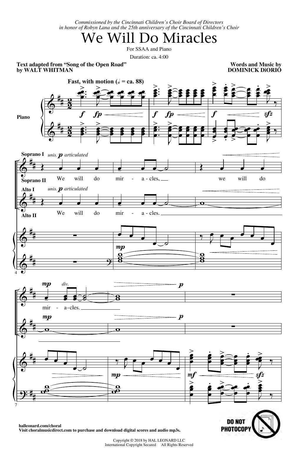 Learn to play Dominick DiOrio We Will Do Miracles sheet music for SSA Choir in minutes. Price: 3.9900$ Dominick DiOrio We Will Do Miracles sheet music notes and chords arranged for SSA Choir