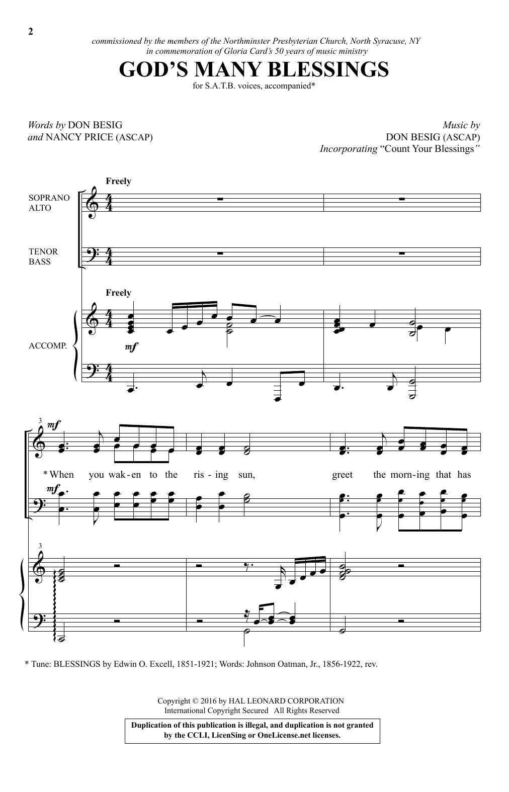 Don Besig God's Many Blessings sheet music notes and chords. Download Printable PDF.