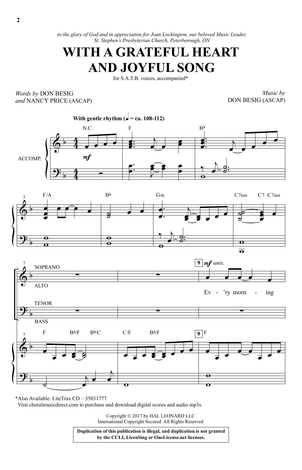 Don Besig With A Grateful Heart And Joyful Song sheet music notes and chords. Download Printable PDF.