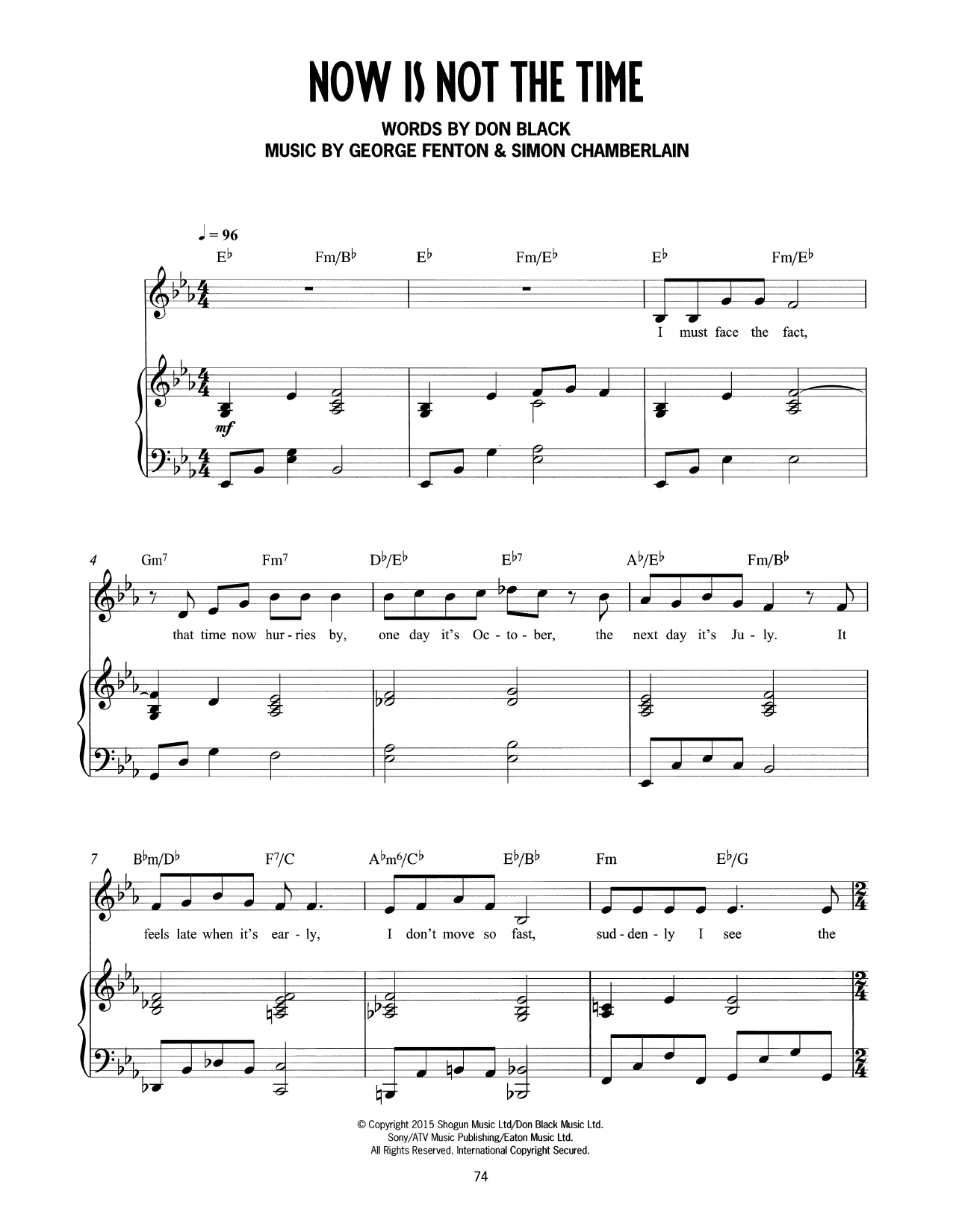 Don Black, George Fenton & Simon Chamberlain Now Is Not The Time (from Mrs Henderson Presents) sheet music notes and chords. Download Printable PDF.