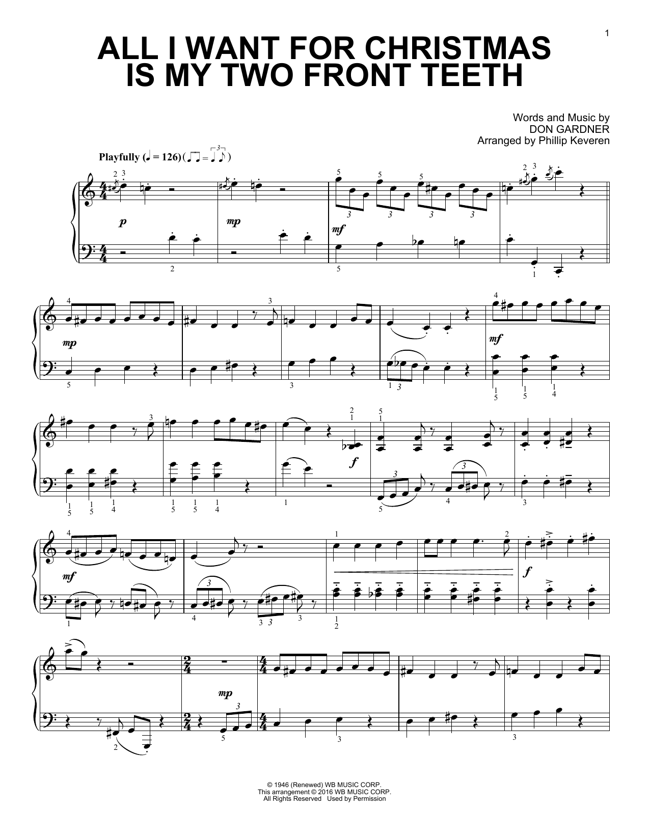 Phillip Keveren All I Want For Christmas Is My Two Front Teeth sheet music notes and chords. Download Printable PDF.