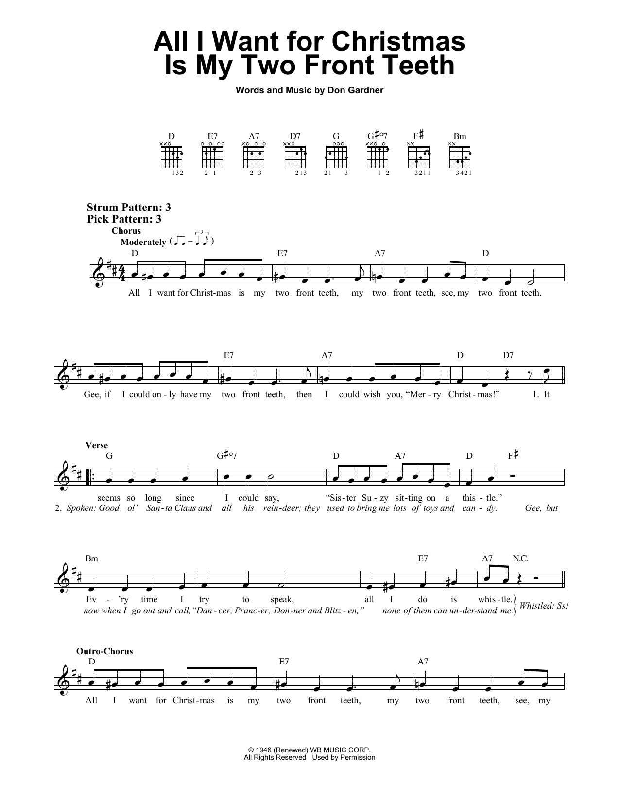 Spike Jones and his City Slickers All I Want For Christmas Is My Two Front Teeth sheet music notes and chords. Download Printable PDF.