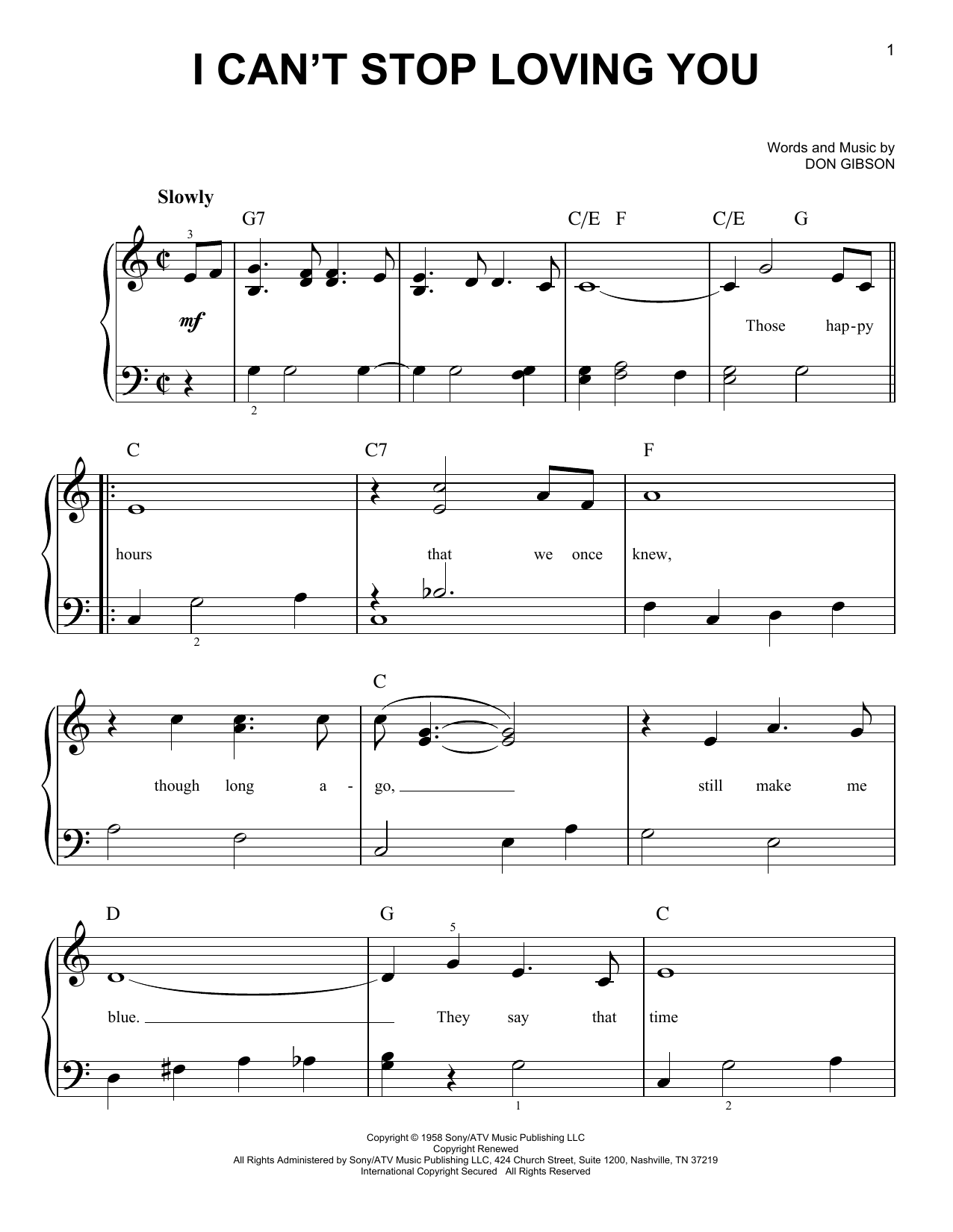 Don Gibson I Can't Stop Loving You sheet music notes and chords. Download Printable PDF.