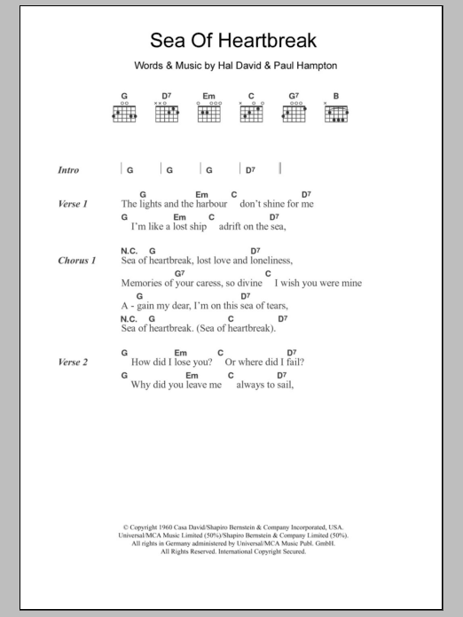 Don Gibson Sea Of Heartbreak sheet music notes and chords. Download Printable PDF.