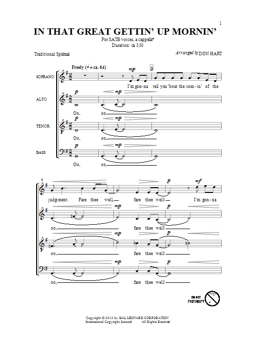 Traditional In That Great Getting' Up Morning (arr. Don Hart) sheet music notes and chords. Download Printable PDF.