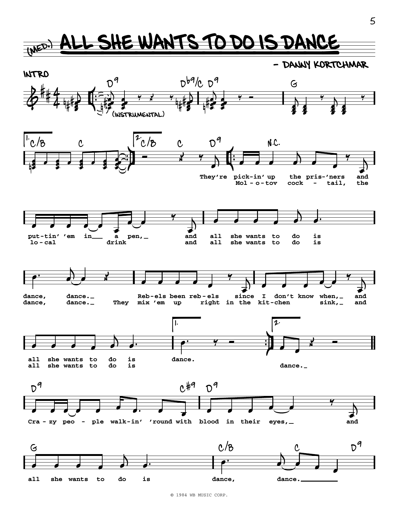 Don Henley All She Wants To Do Is Dance sheet music notes and chords. Download Printable PDF.