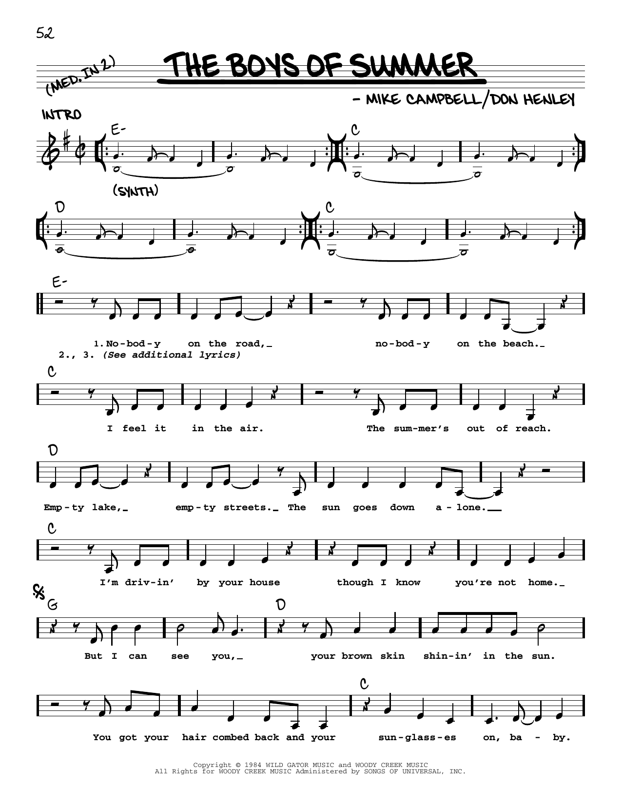 Don Henley The Boys Of Summer sheet music notes and chords. Download Printable PDF.